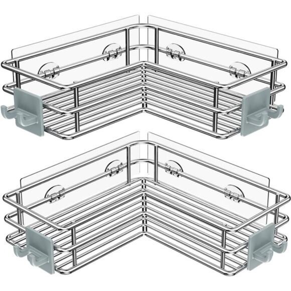 Other - Corner Shower Shelves Stainless Steel, Adhesive Shower Caddy Basket Rack